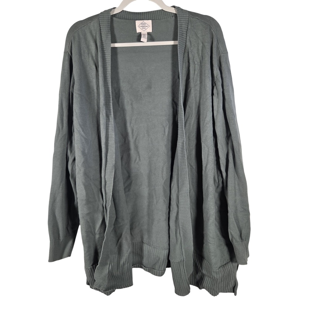St John's Bay Cardigan Women 3X Green Cotton Open Front Long Sleeve Casual Basic